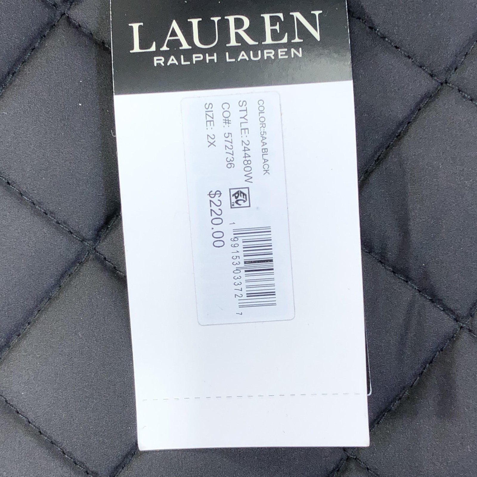 Lauren Ralph Lauren Quilted Jacket Womens 2X Plus Black Faux Fur Snap Lined