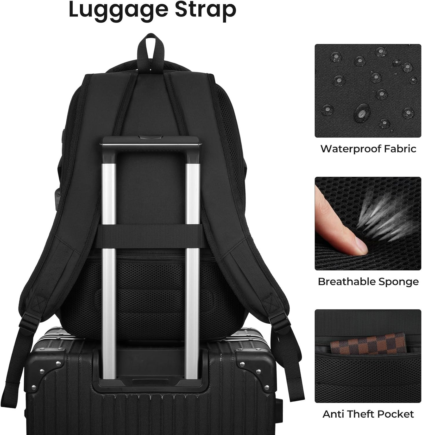 Lightweight Black Laptop Backpack for Men and Women, Fits 15.6″ Laptops