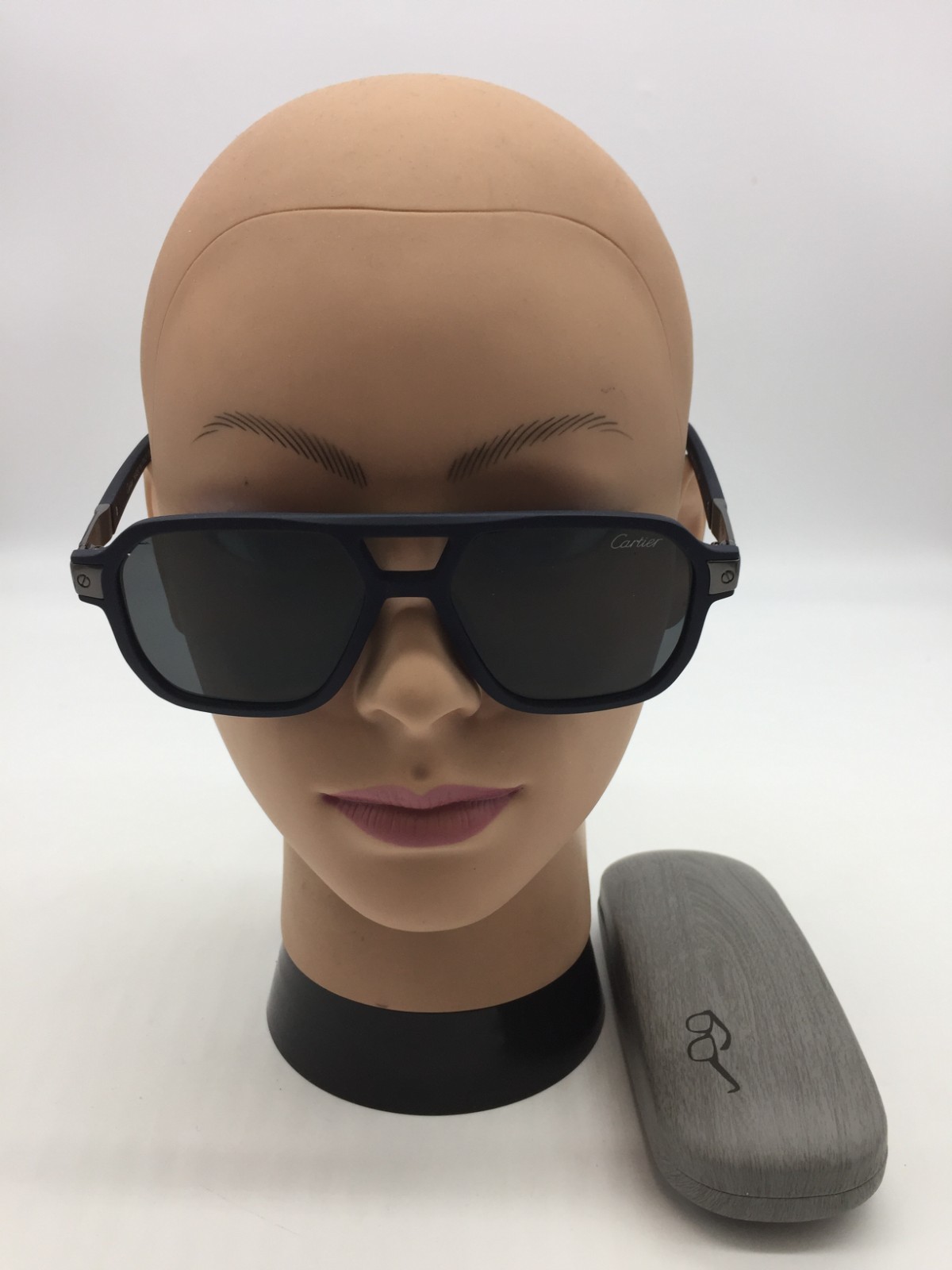 Cartier Matte Navy Trendy Luxury Sunglasses 55-17-142 Grey Lenses