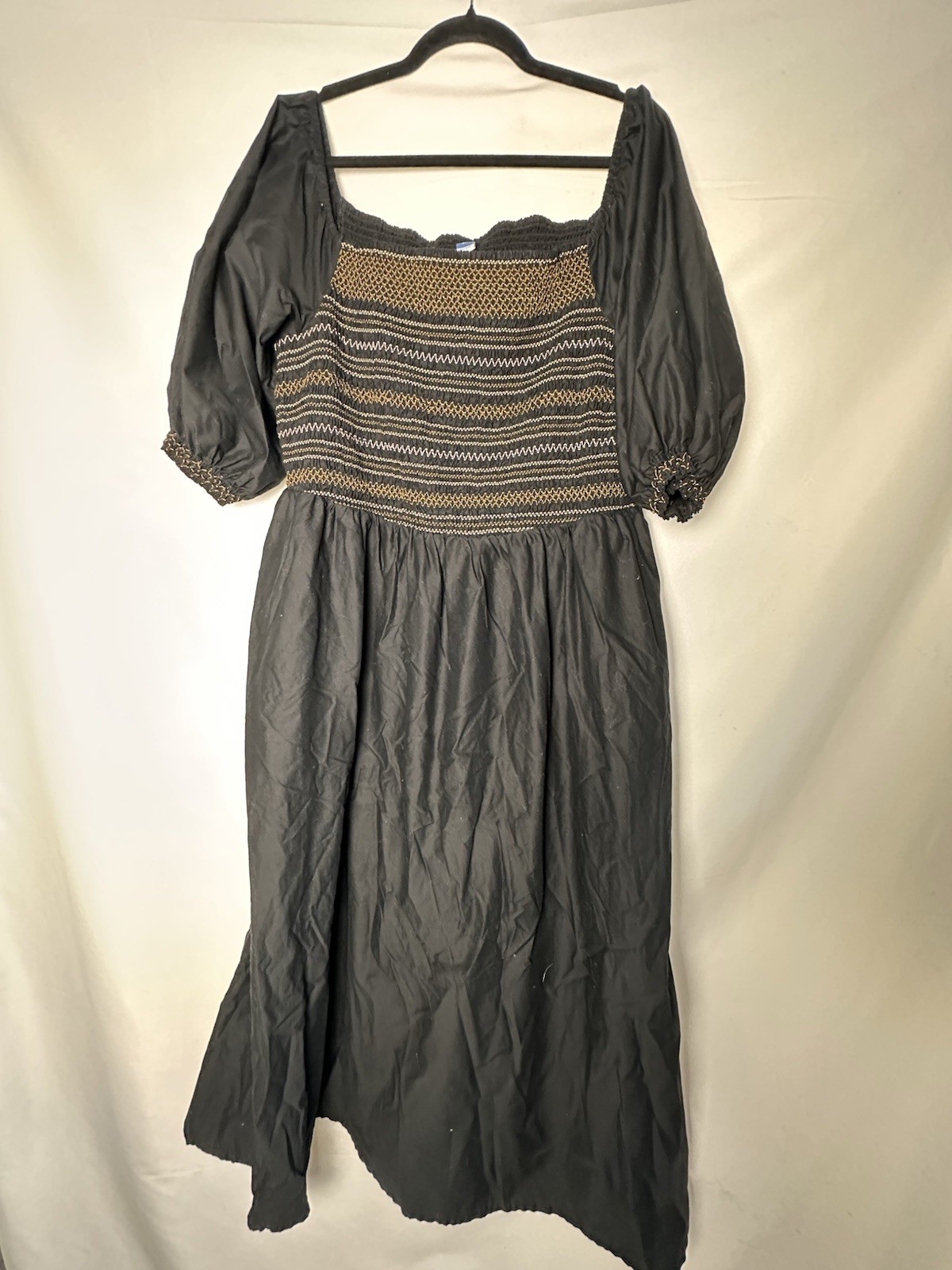 Old Navy Black Brown Smocked Fit Puff Sleeve Dress Size 2XL Preowned