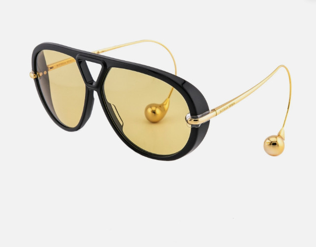 BOTTEGA VENETA 1273 DROP BV1273S Metal Gold Black Unisex Pilot Sunglasses 003