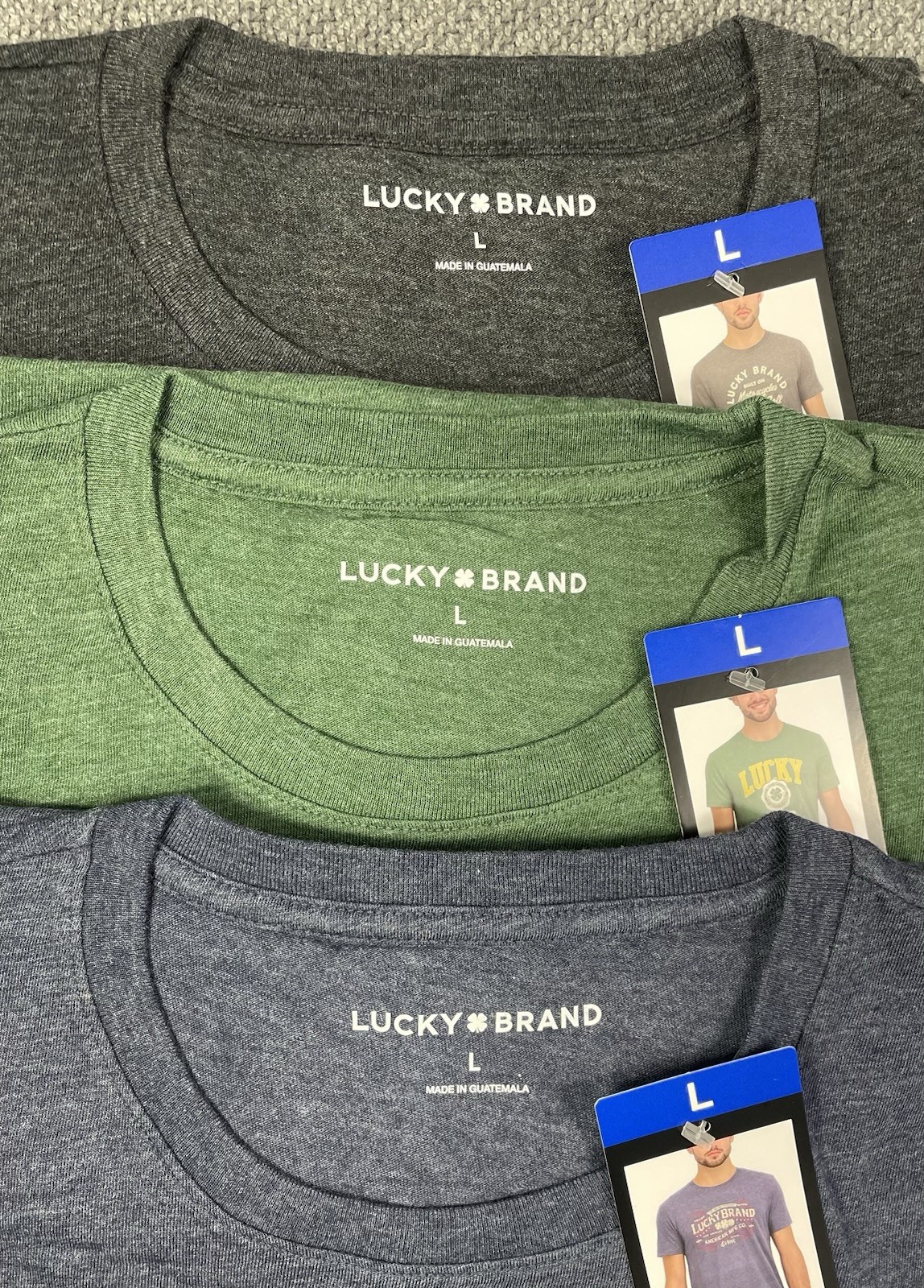 Lucky Brand Men’s LARGE Or XL Lot of 3 Graphic Tees in 3 Colors NWT