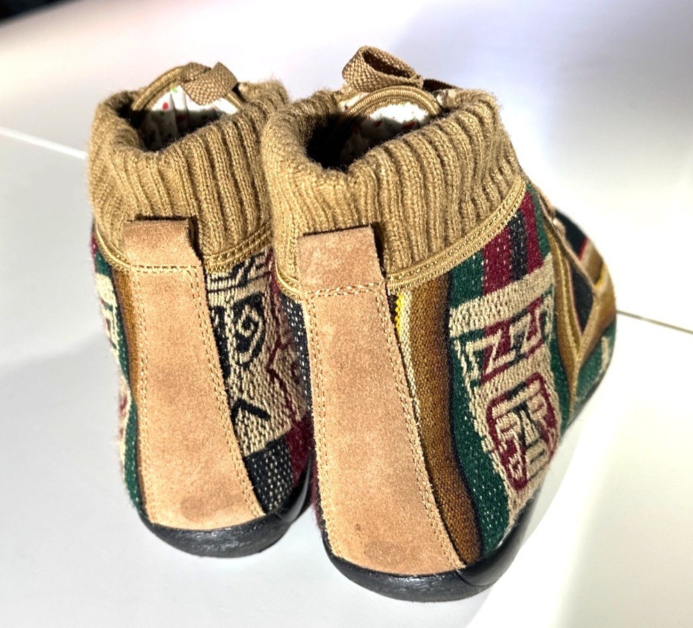 Handmade High-Top Sneakers With Knit Trim & Ethnic Woven Design