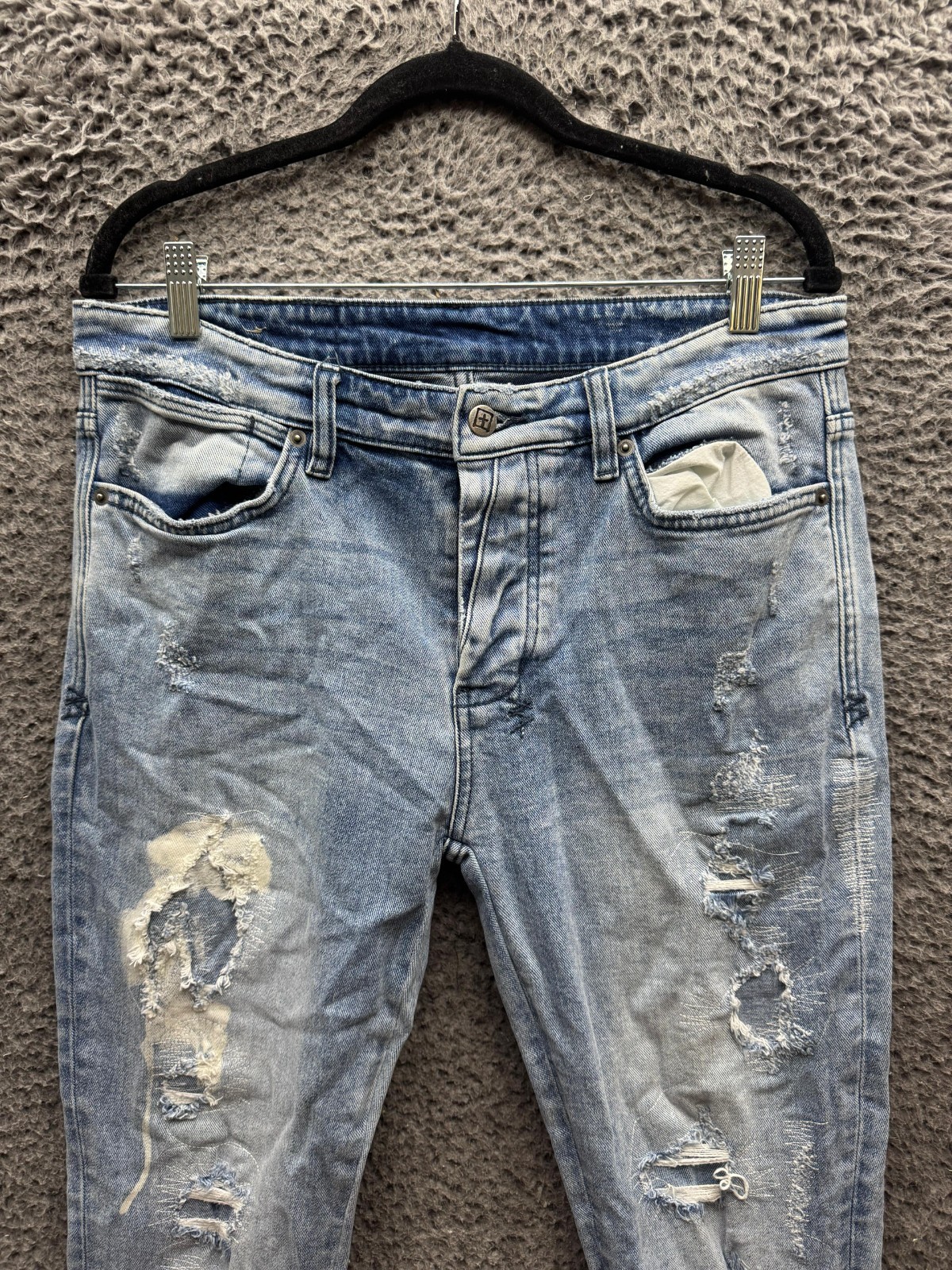 Ksubi Van Winkle RAF Repaired Button-Fly Skinny Jeans Light Wash Mens Size 33
