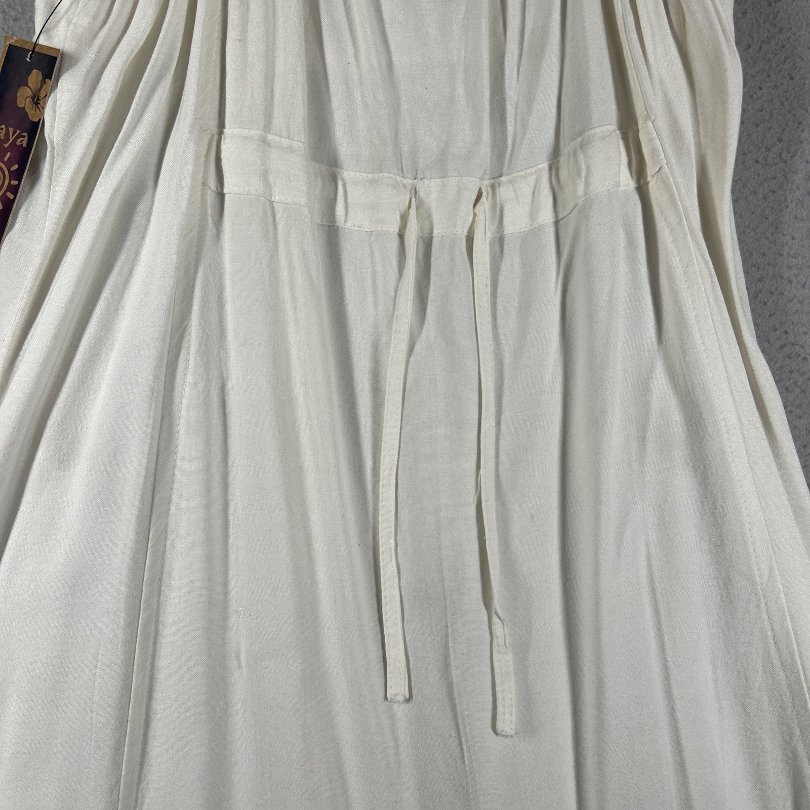Raya Sun Women’s Size L Boho Embroidered Sundress Lace Trim Hand Wash Beige 38”