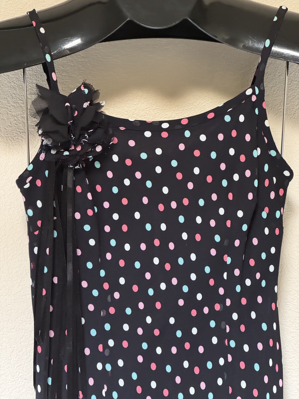 Designer Evan Picone Women’s Petite Dress Size 2P Black Polka Dots Lined Zig Zag