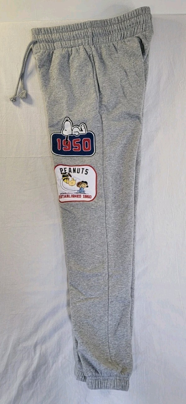 Peanuts Est 1950 Grey Sports Patches Sweatpants Sz XXS 00 Womens Snoopy Charlie
