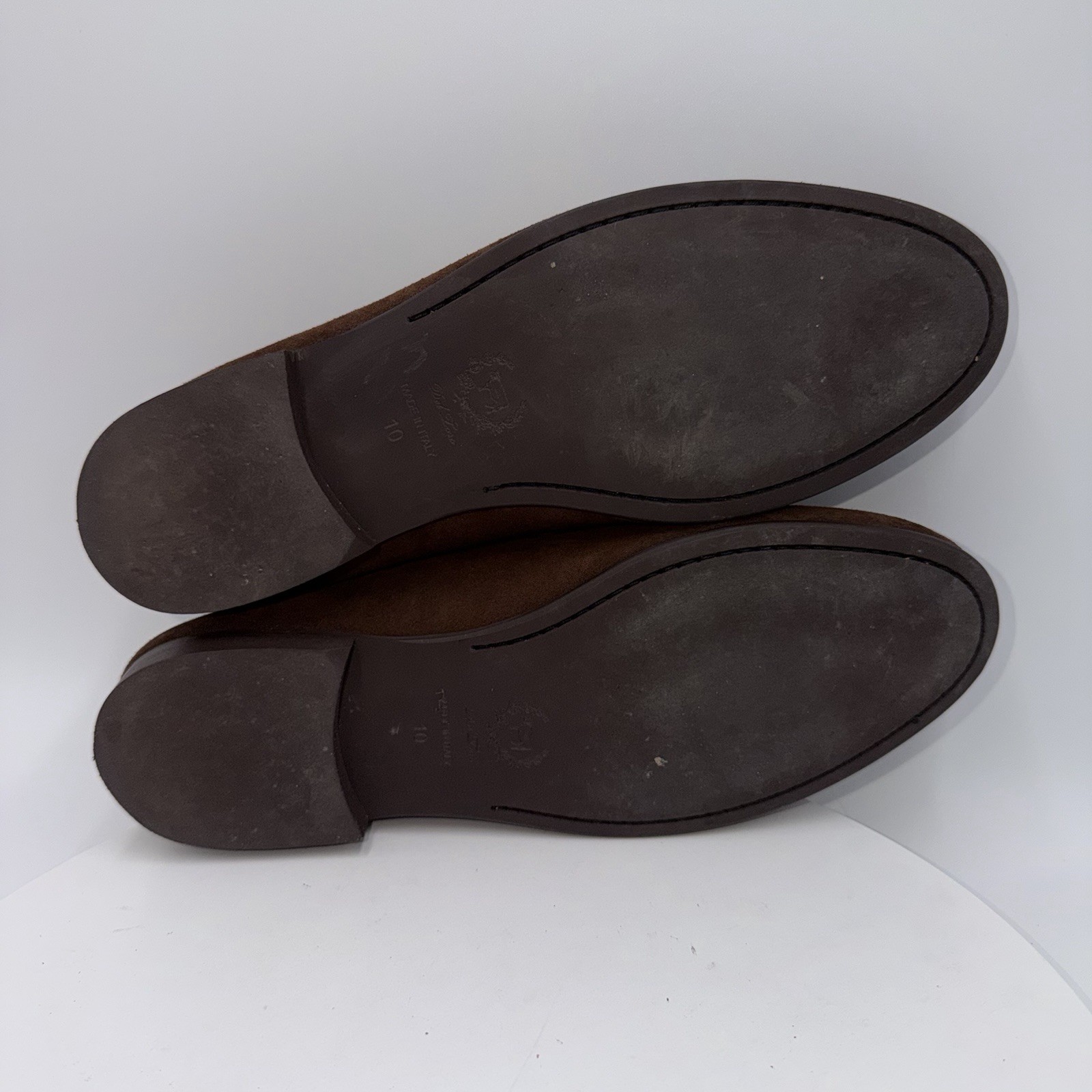 Del Toro Belgian loafers Brown Suede Mens Dress Shoes Almond Toe Leather Size 10