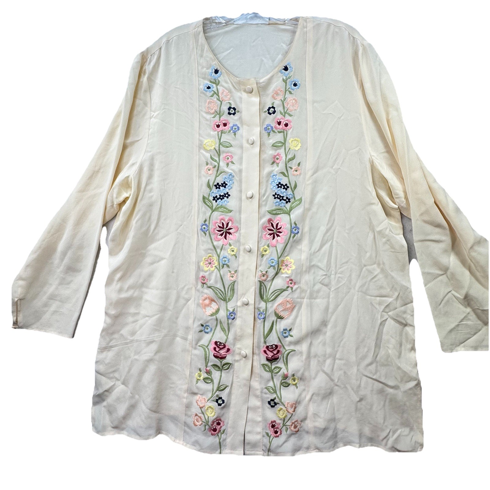 Vintage 100% Silk Diane Von Furstenburg Embroidered Tunic Top Size XL Grandma