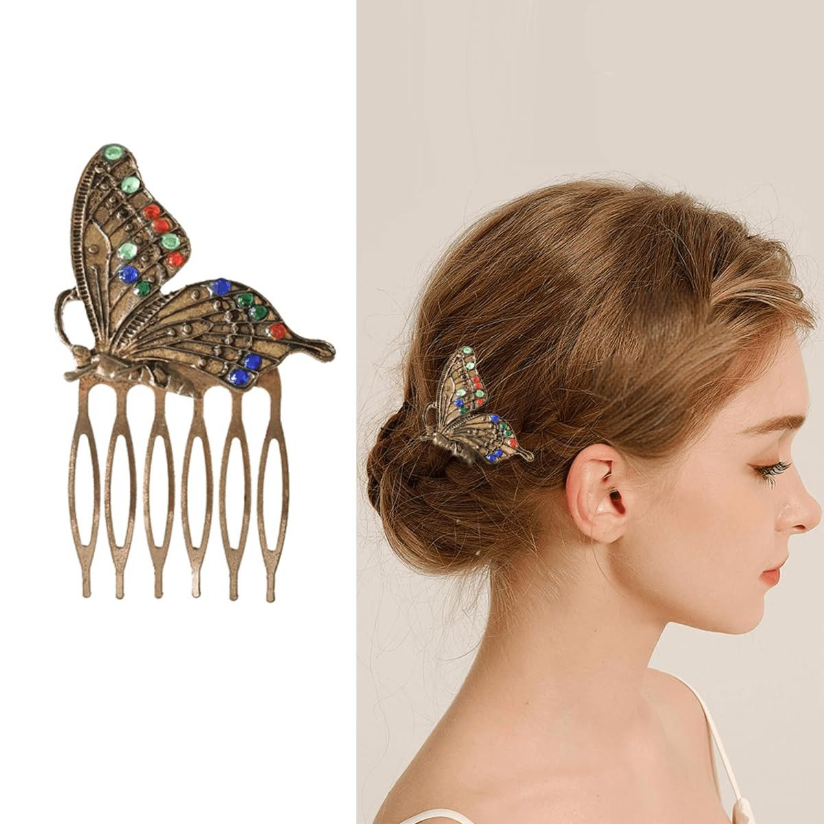 6 Pack Vintage gold Hair Side Combs for Women Decorative,Butterfly Flower Leaf