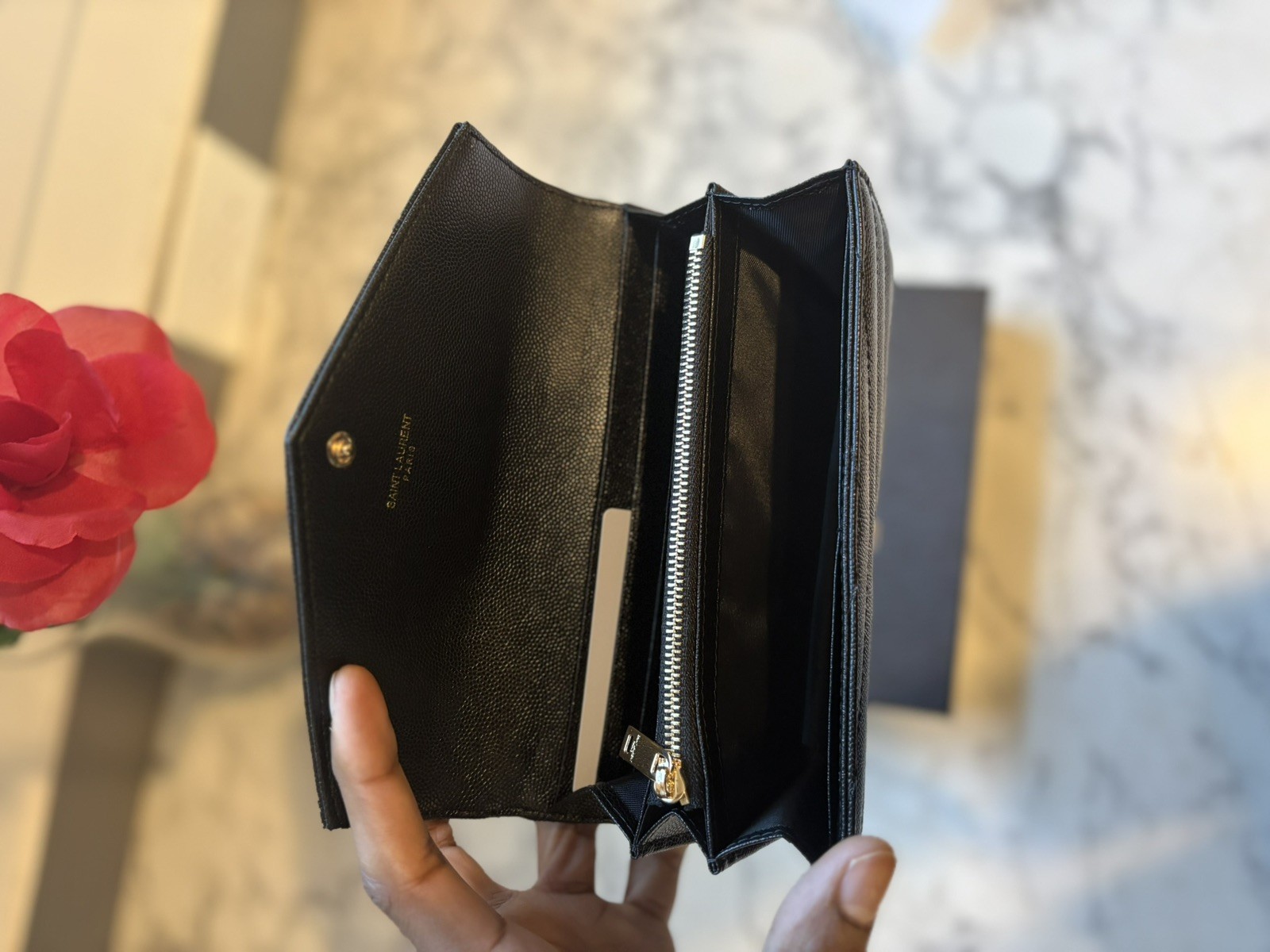 YSL Saint Laurent Cassandra Long Wallet Leather Black