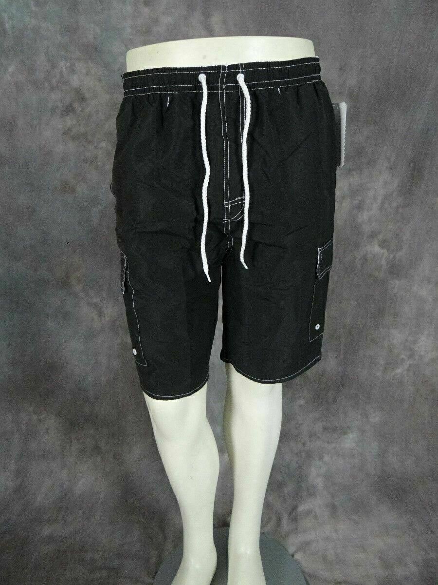Cargo Shorts Swim Trunks Mens Elastic Double Sport Stripe Inside Mesh Lining