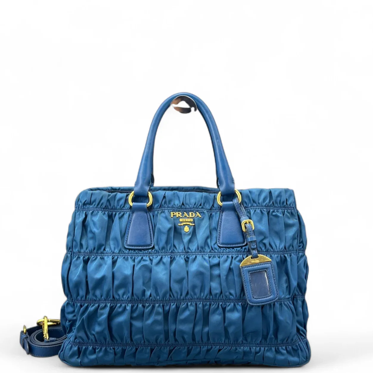 Prada Large Gaufre Buckle Satchel Blue Tessuto Nylon (ym051726a1r)