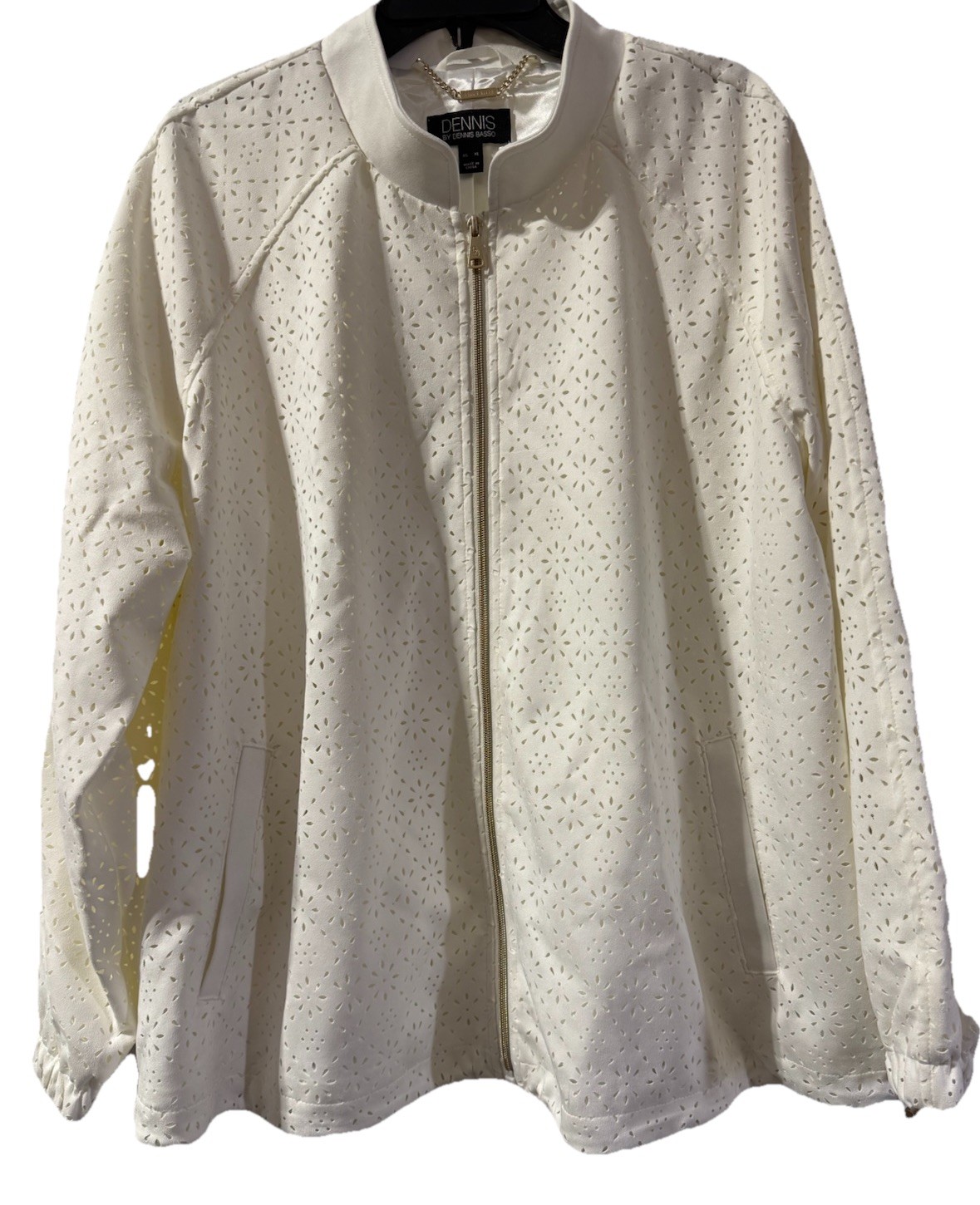 Dennis By Dennis Basso Women’s Light weight laser-cut faux suede jacket-1X-White