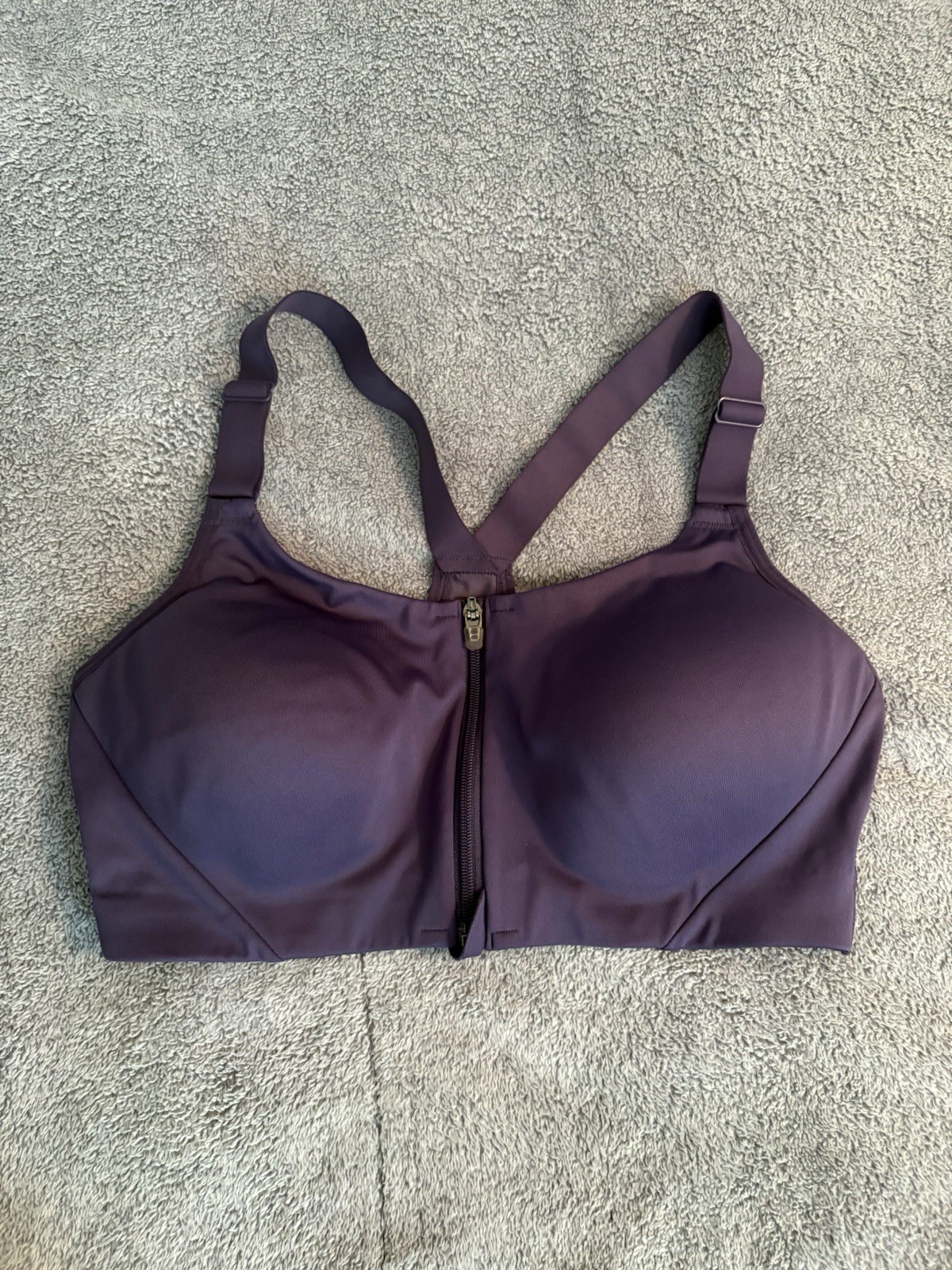 All In Motion Purple Sports Bra 36B Front Zipper Adjustable Straps Padded