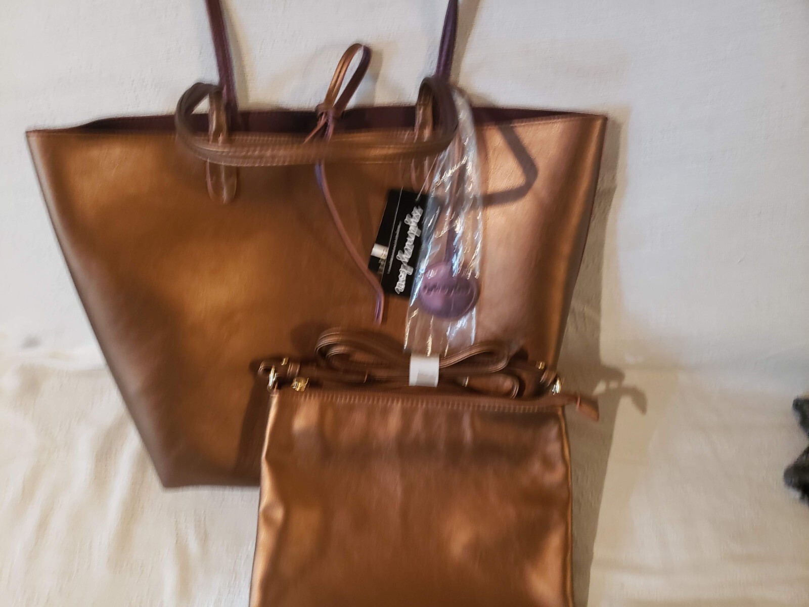 reversible 3 in 1 bag; tote bag; purse; copper /eggplant; crossbody bag;