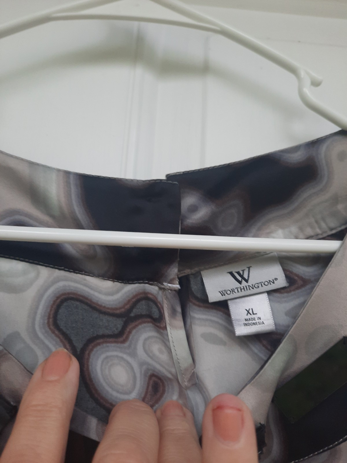 Worthing Womens Top Size XL Gray Disco Abstract Bead Detail Short Sleeve Career