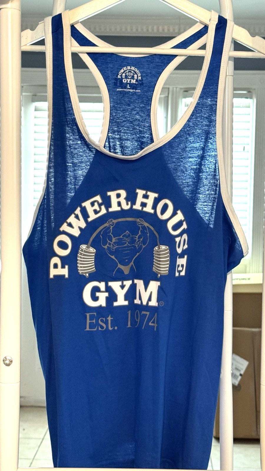 SUPER RARE Vintage Powerhouse Gym LARGE ROYAL BLUE Stringer Style Tank Top *NEW*