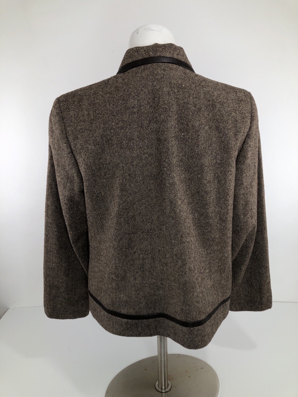 PENDLETON – 100% VIRGIN WOOL / LEATHER TRIM Sz. 8 Petite Blazer Jacket EXCELLENT