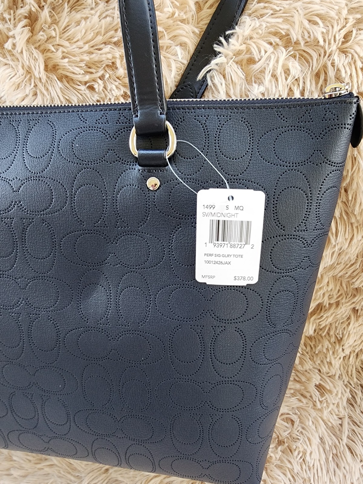 Coach Gallery Tote Shoulder Bag Signature Perforated Midnight Blue
