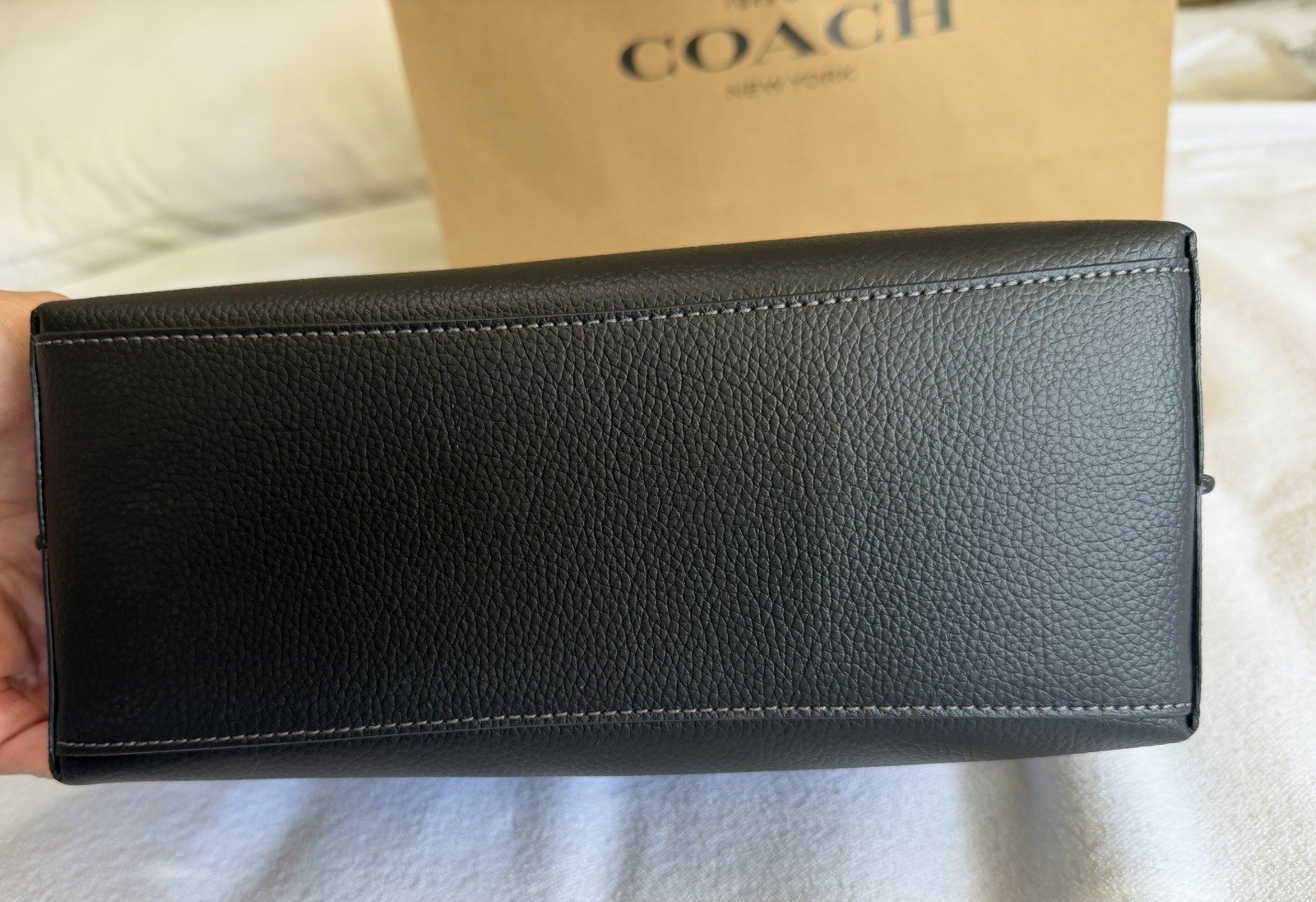 NWT Coach Mollie Tote 25 Black Metallic Logo Bundle w/ Strap, Charm, Dust Bag