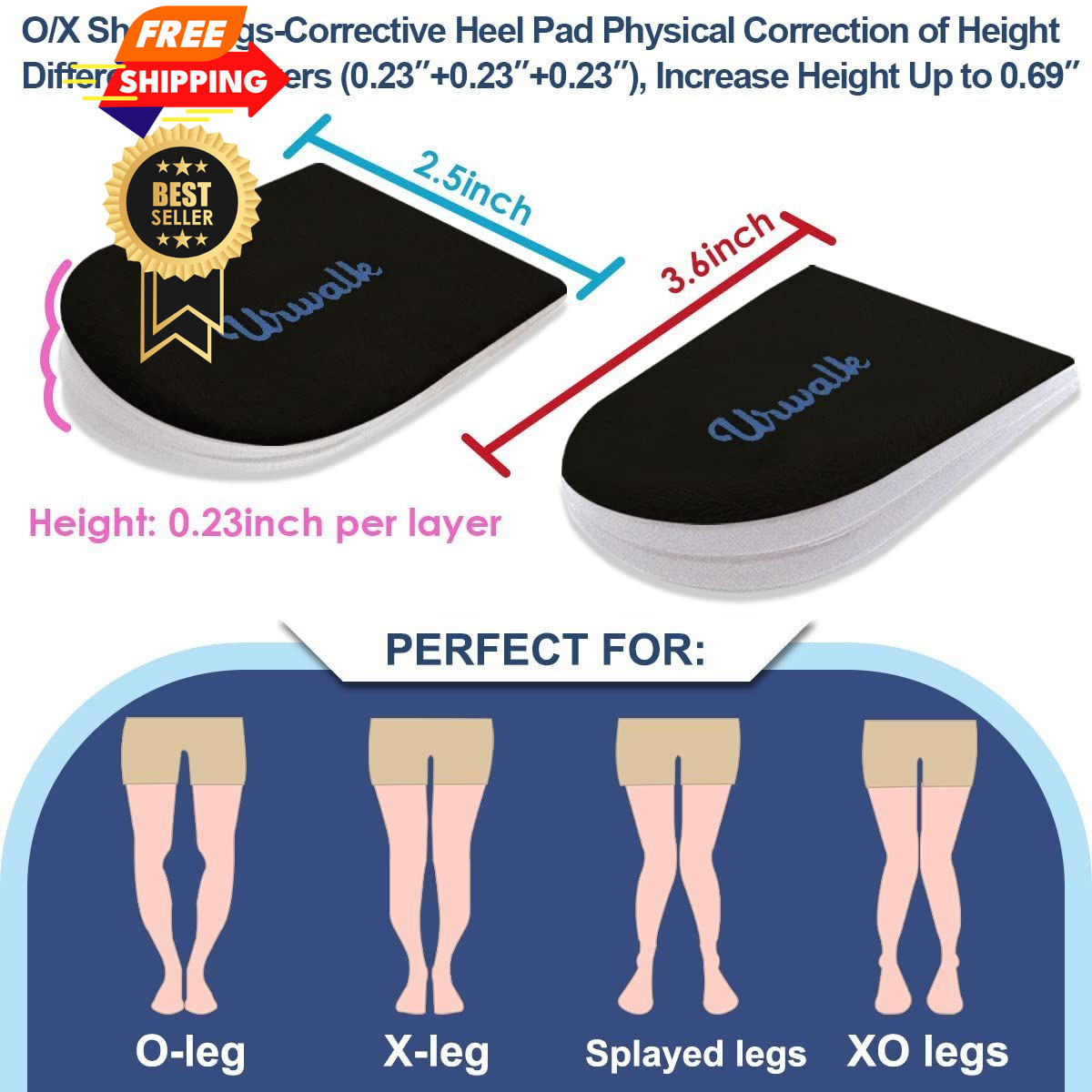 Urwalk 3 Layers Adjustable Supination & Over-Pronation Large, Black – 3 Pairs