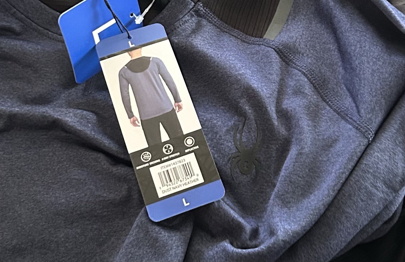 Spyder Active Men’s Long Sleeve Shirt, Color Blue, Large, Stretch, Wicking.