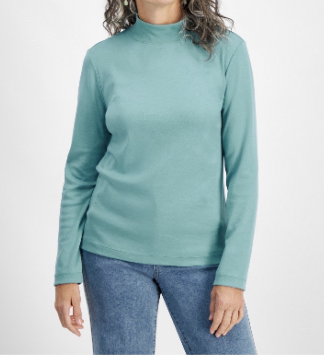 Style & Co Petite Mock-Neck Cotton Long-Sleeve T-Shirt,sea Spray Size PM