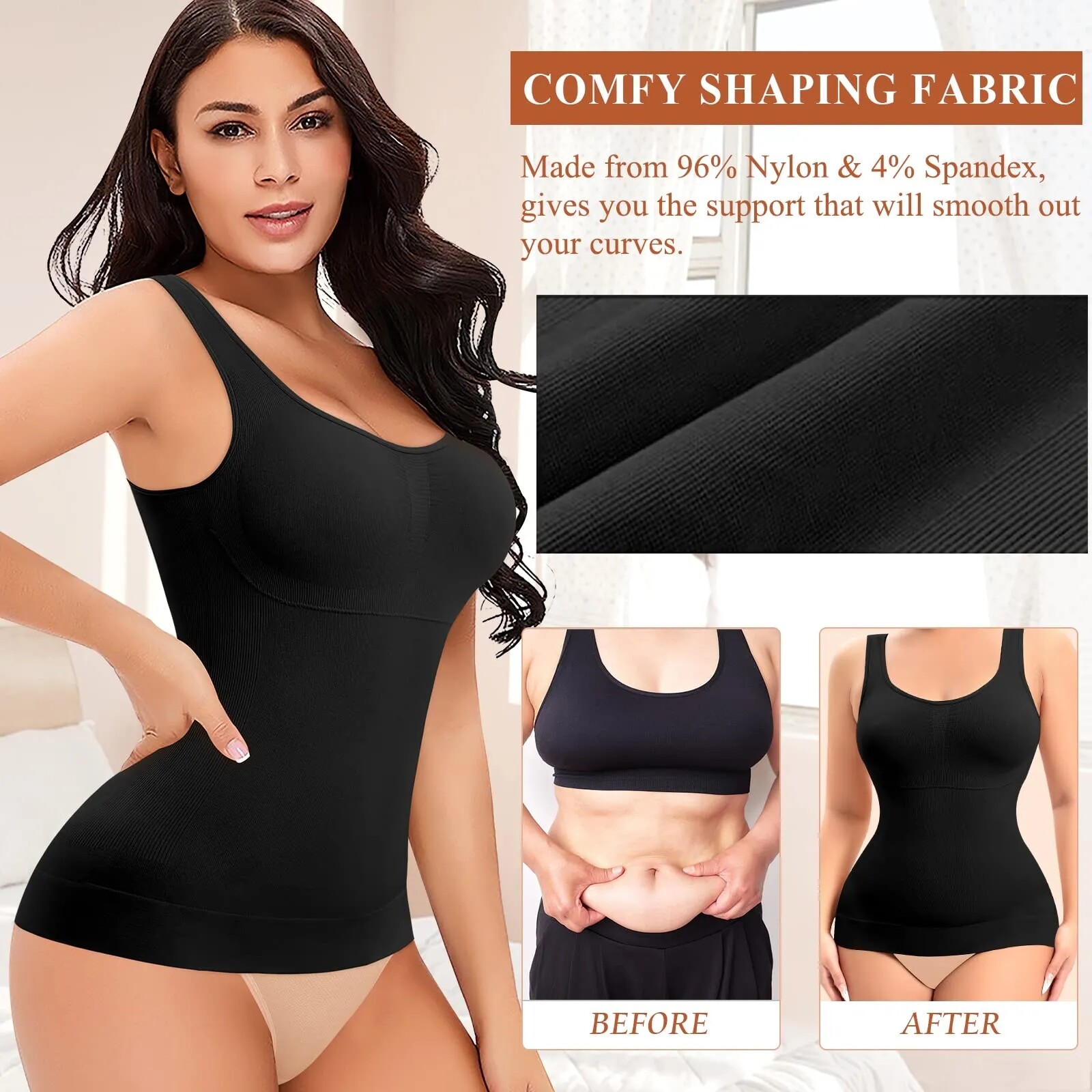 Women Built in Bra Cami Vest Seamless Tank Tops Shaper Belly Control Slimming US