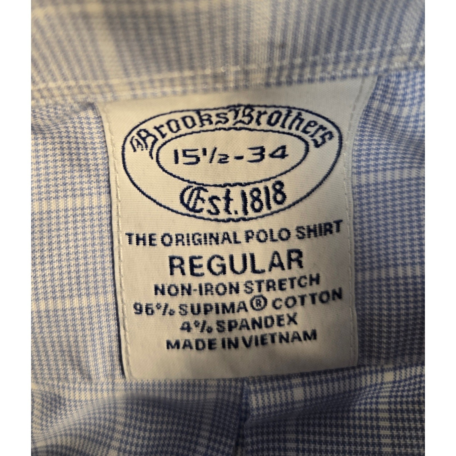 Brooks Brothers Regular Fit Non-Iron Stretch Supima Cotton Shirt Blue Check 15.5