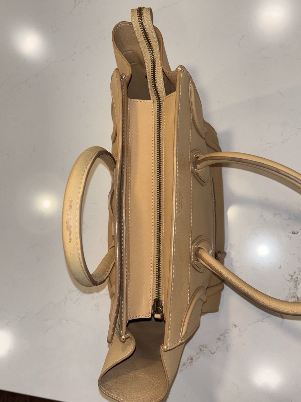 Celine Luggage Phantom Tote Handbag Beige Leather Micro Shopper 12x11x10