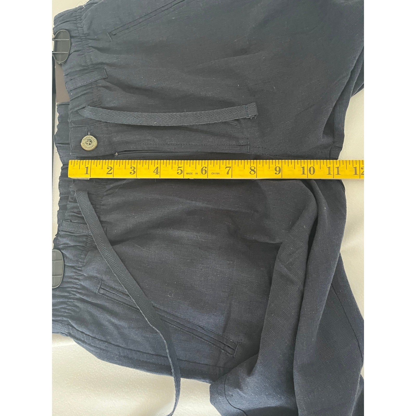 Tasso Elba Mens Linen Drawstring Pants Navy Blue Straight Leg Size M NEW