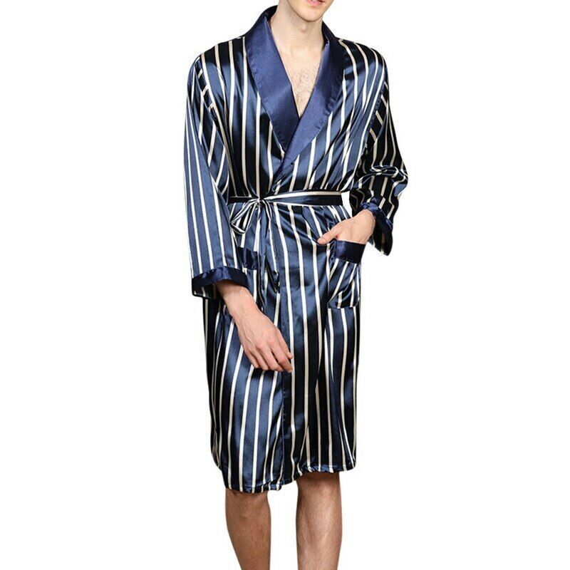 Men Lounge Sleepwear Faux Silk Silky Bathrobes Dressing Gown Men’s Sleep Robes