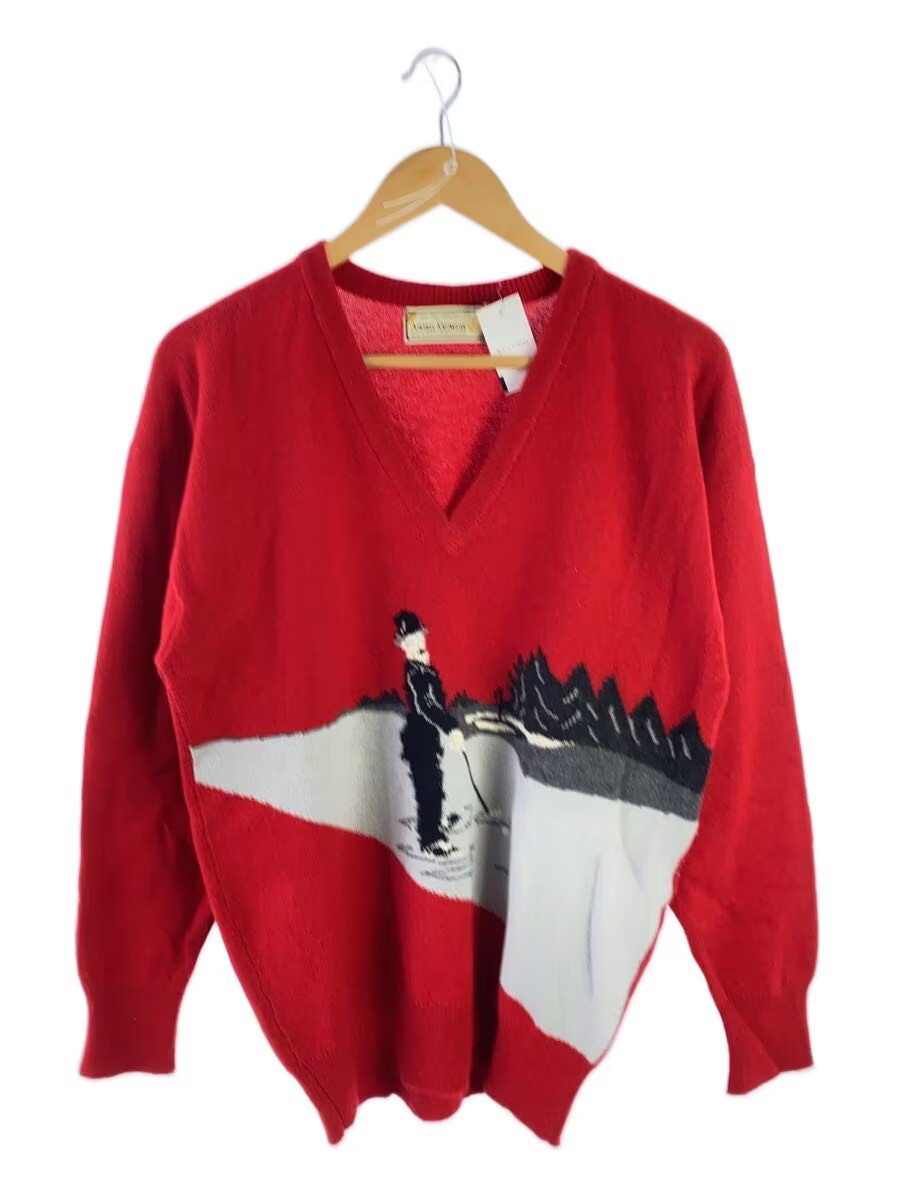 Other Brands AINTREE KNITWEAR 90s V-neck Cashmere Knit Cashmere RED
