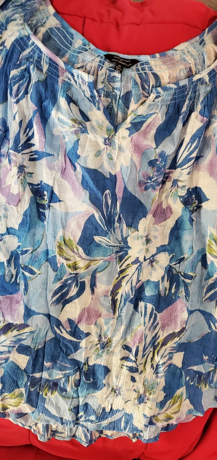 Unique Spectrum By Mlle Gabrielle 2X Blue Floral Boho Bell Sleeve Blouse EUC