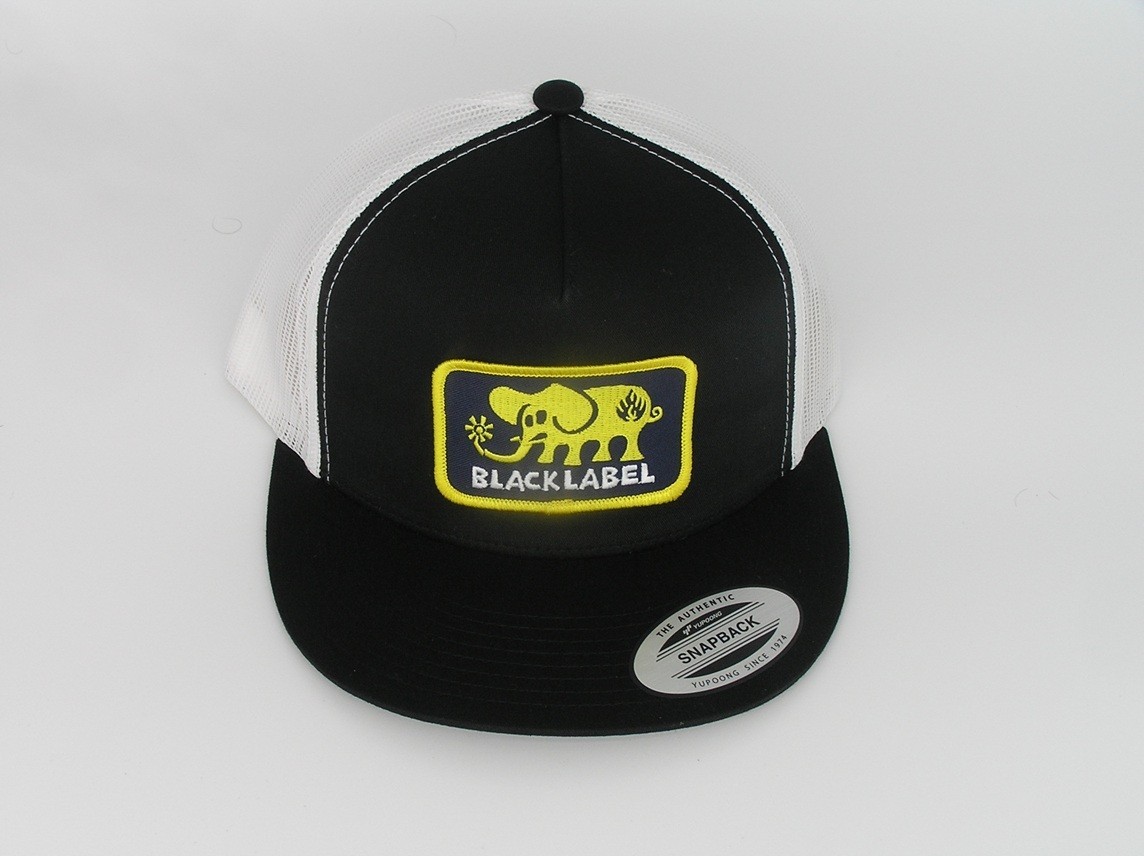 Black Label Skateboards Patch on Yupoong Classic 6006 Snapback Black/White Hat