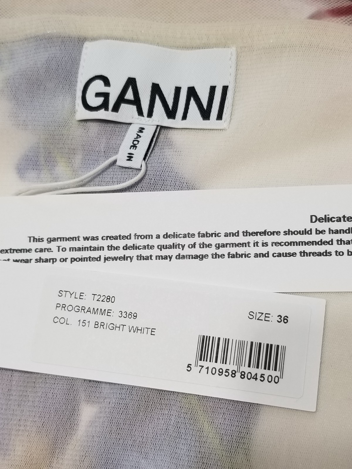 NWT GANNI Floral Mesh Ruffled Wrap Midi Skirt White Size EU 36/ US4 $225