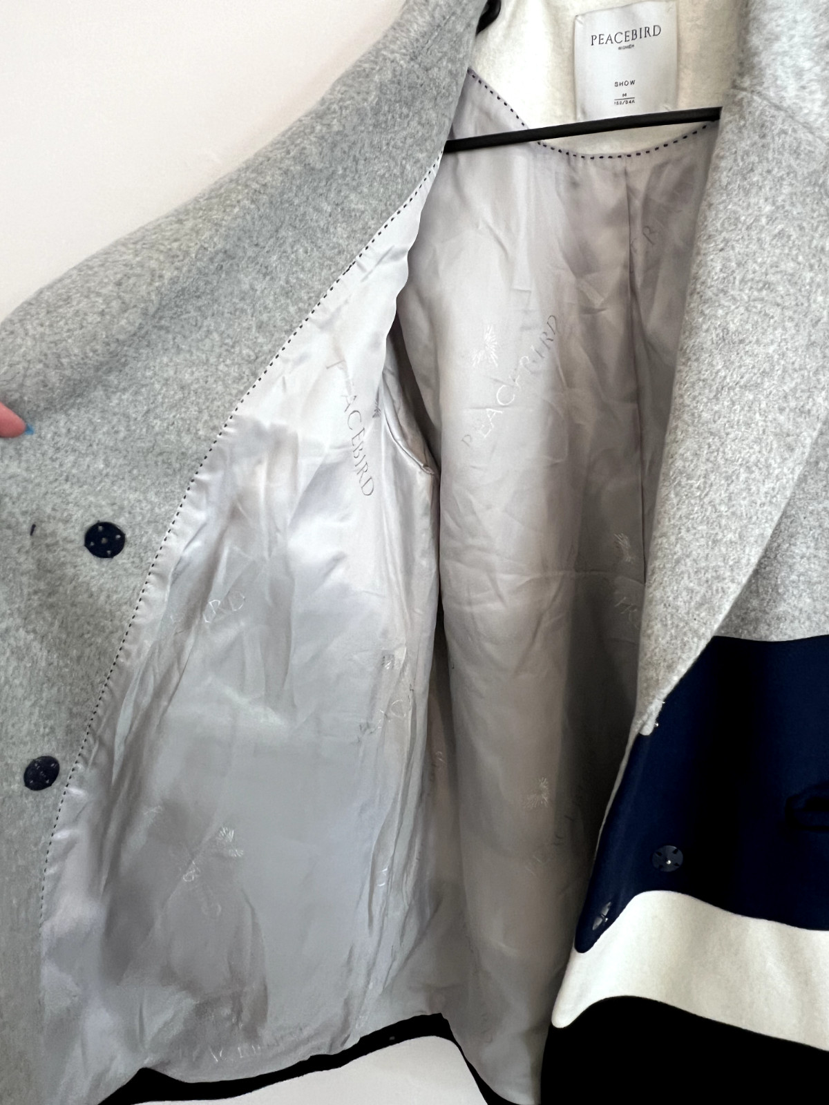 Peacebird Womens Wool Coat Blue, Black and Grey – Size M