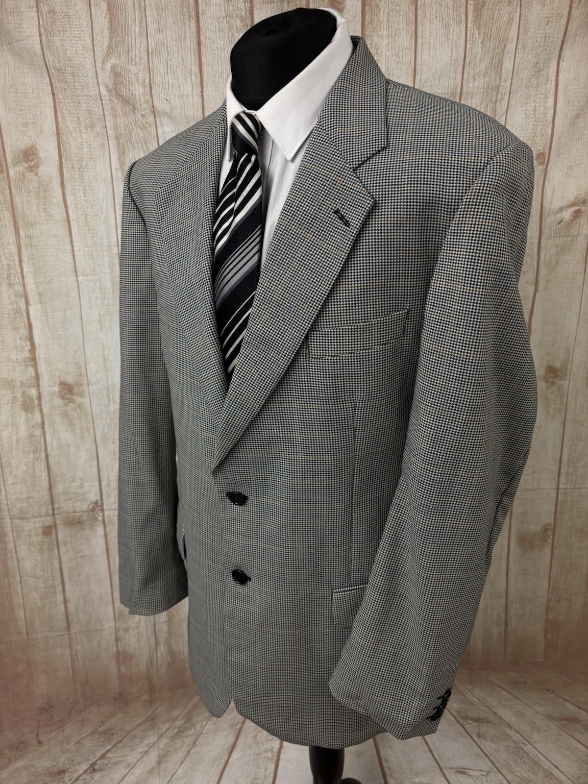 Mens 44 46 LONG Wool Blazer Jacket M&S St Michael Vintage Tweed Check Houndstoot