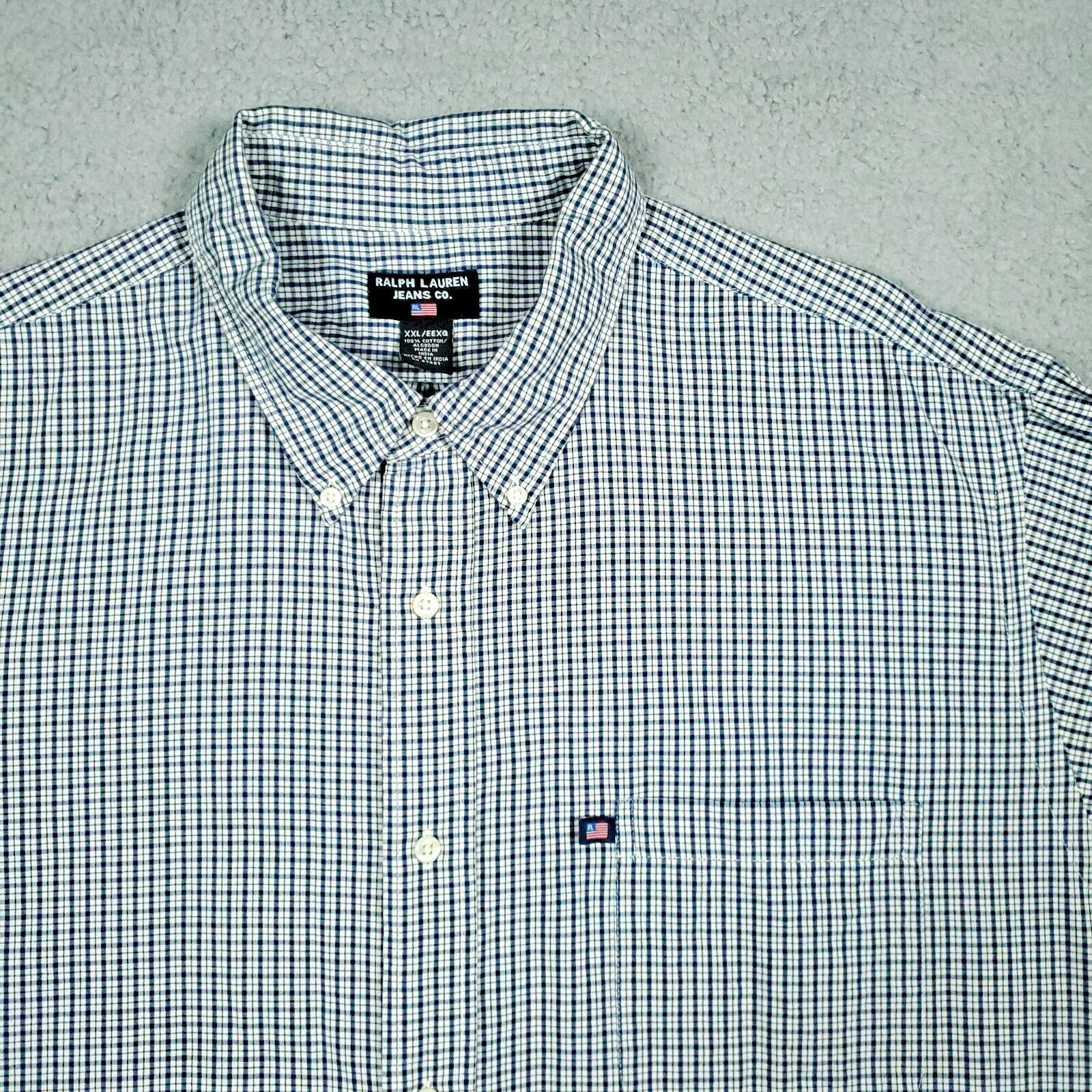 Ralph Lauren Shirt Mens XXL Blue Plaid Check Classic Preppy Retro Smart Classic