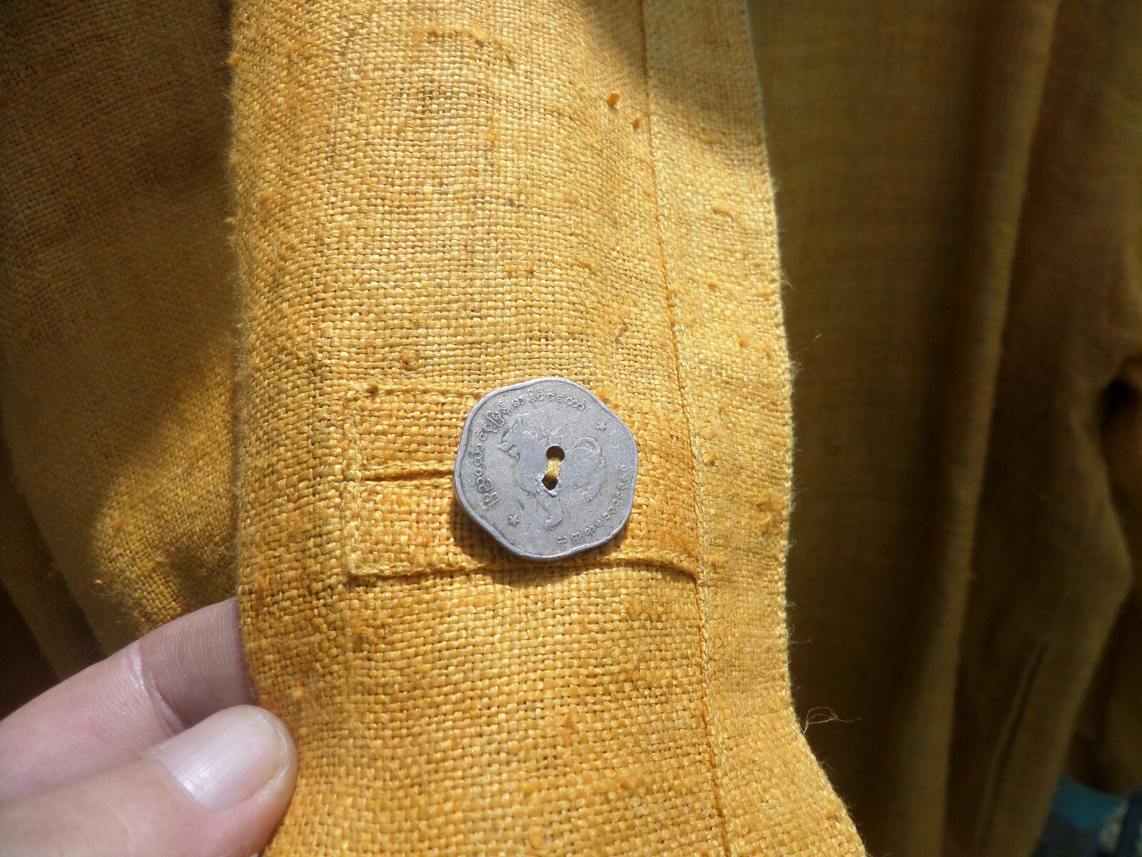 Vintage Hmong Embroidered reversible jacket buttons are Myanmar currency Rare