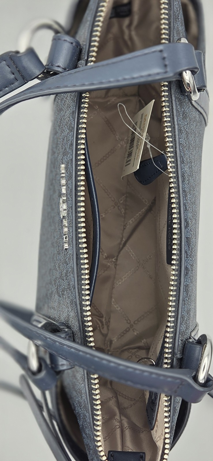 Michael Kors Blue Signature Coated Canvas and Leather Sullivan Satchel