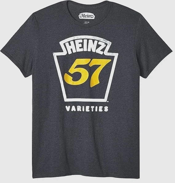 Heinz Mens 57 Varieties Vintage Black (Charcoal) Distressed Logo Shirt NWT S-2XL