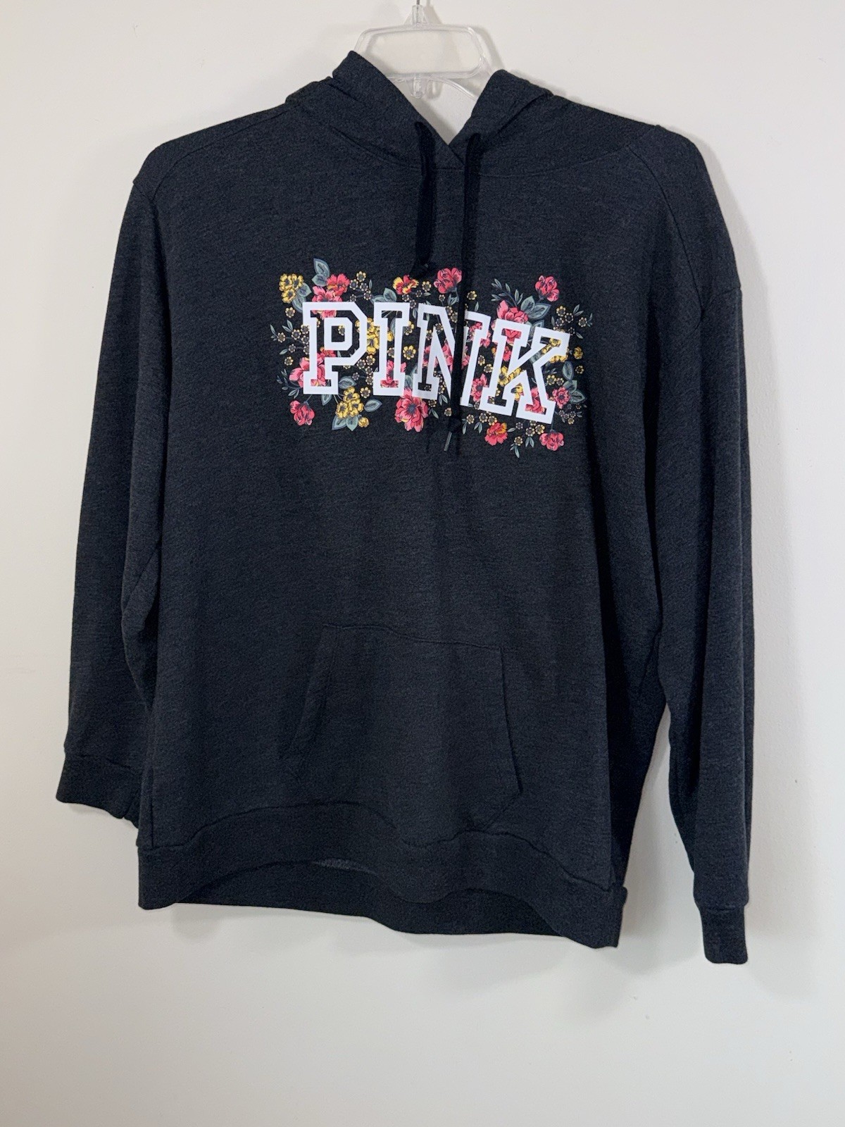 PINK Victoria’s Secret Hoodie Womens XL Gray Floral Graphic Sweatshirt