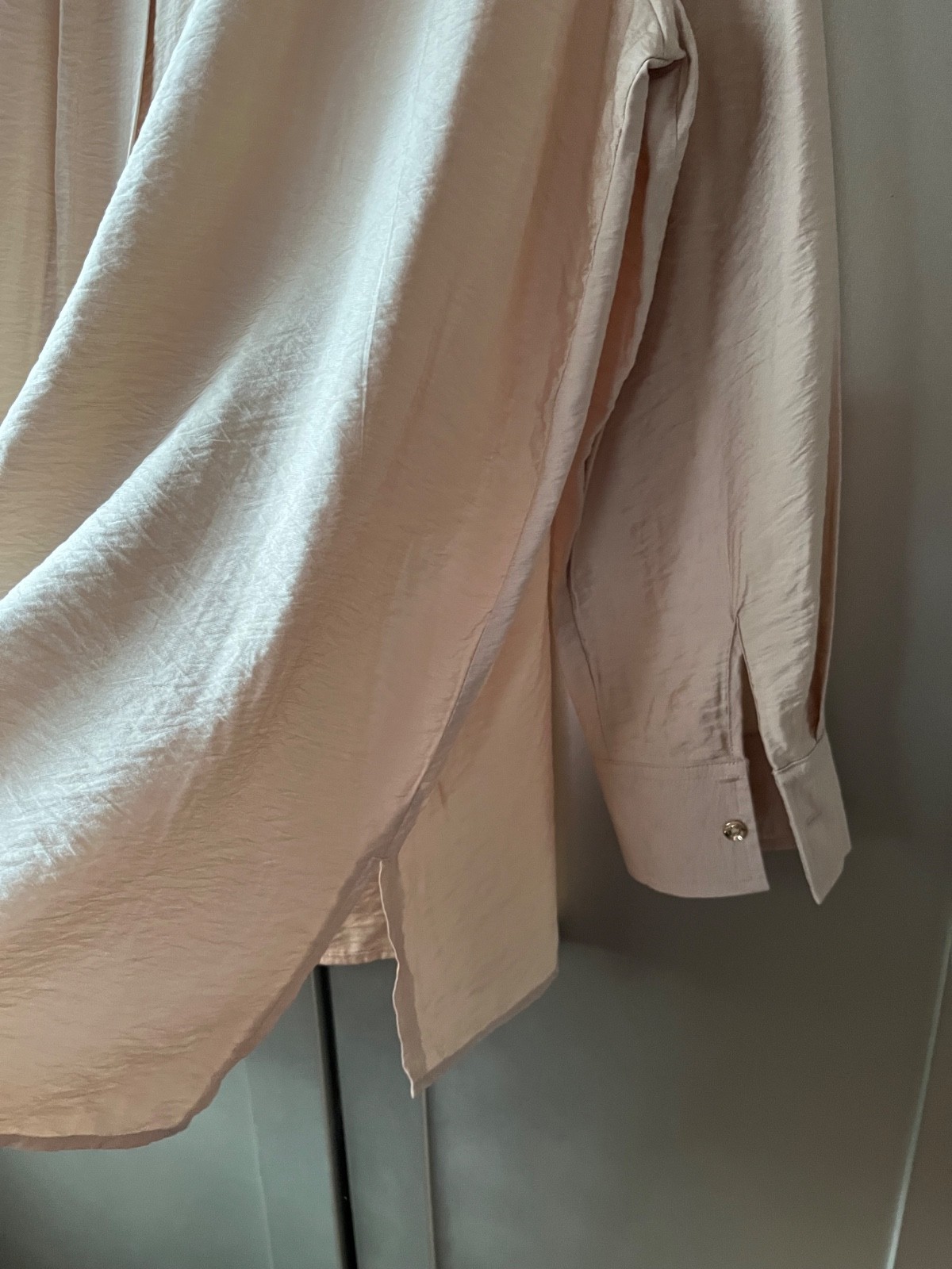 nice shirt blouse quirky lightweight fabric sheen champagne stone L 14 16 new