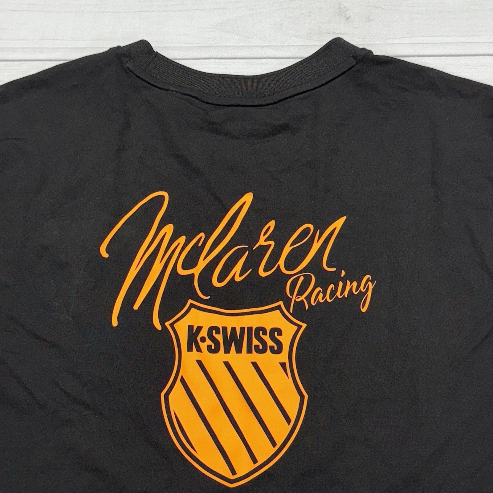 K Swiss McLaren Racing Formula 1 Team T-Shirt Mens XL Black Orange Tee F1 Cars