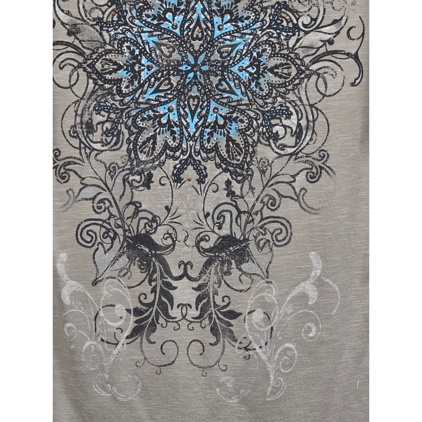 Faded Glory Boho Paisley Graphic Top Gray Scoop Neck Short Sleeve Women’s M