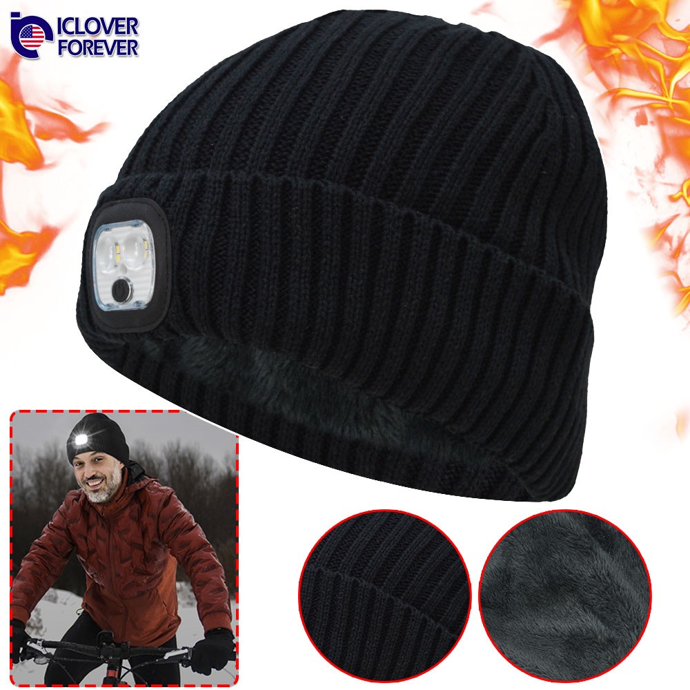 Men Women Beanie Hat with LED Light USB Rechargeable Winter Headlamp Caps Gifts