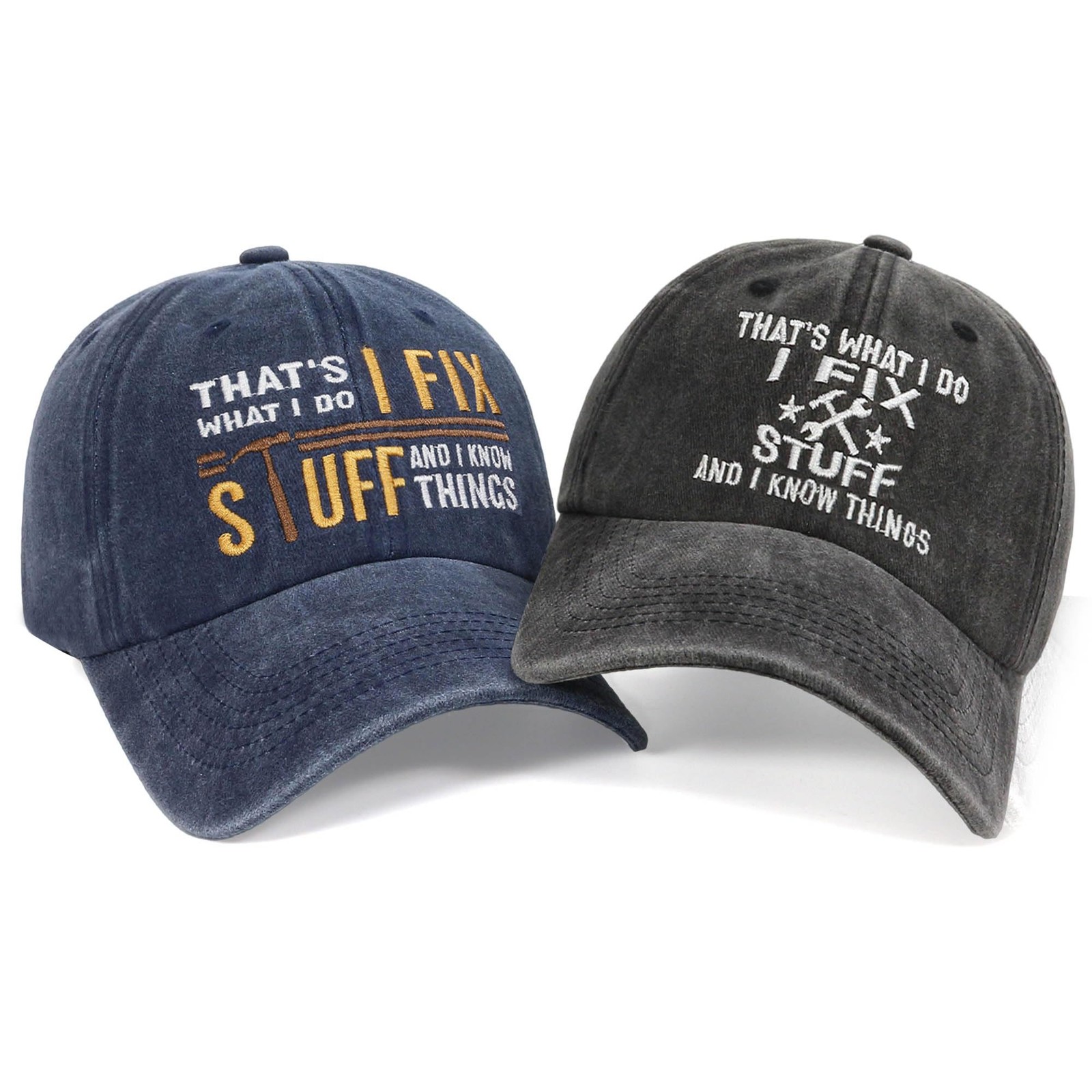 Black & Navy 2-Pack Cotton Embroidered I Fix Stuff Hat – One Size, Black+blue