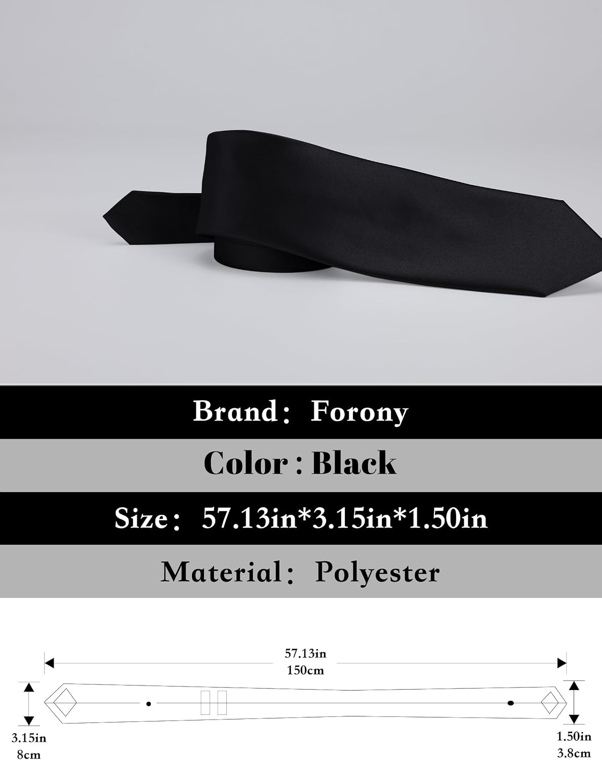 Forony Mens Necktie Solid Pure Color Plain Ties Formal for Men 3.15”（8 CM） f…